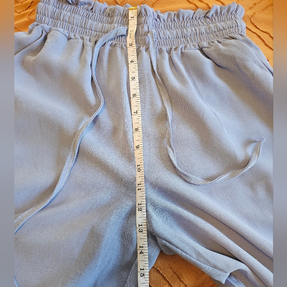 Wide Leg Drawstring Palazzo Pants Small Light Blue - Picture 8 of 11